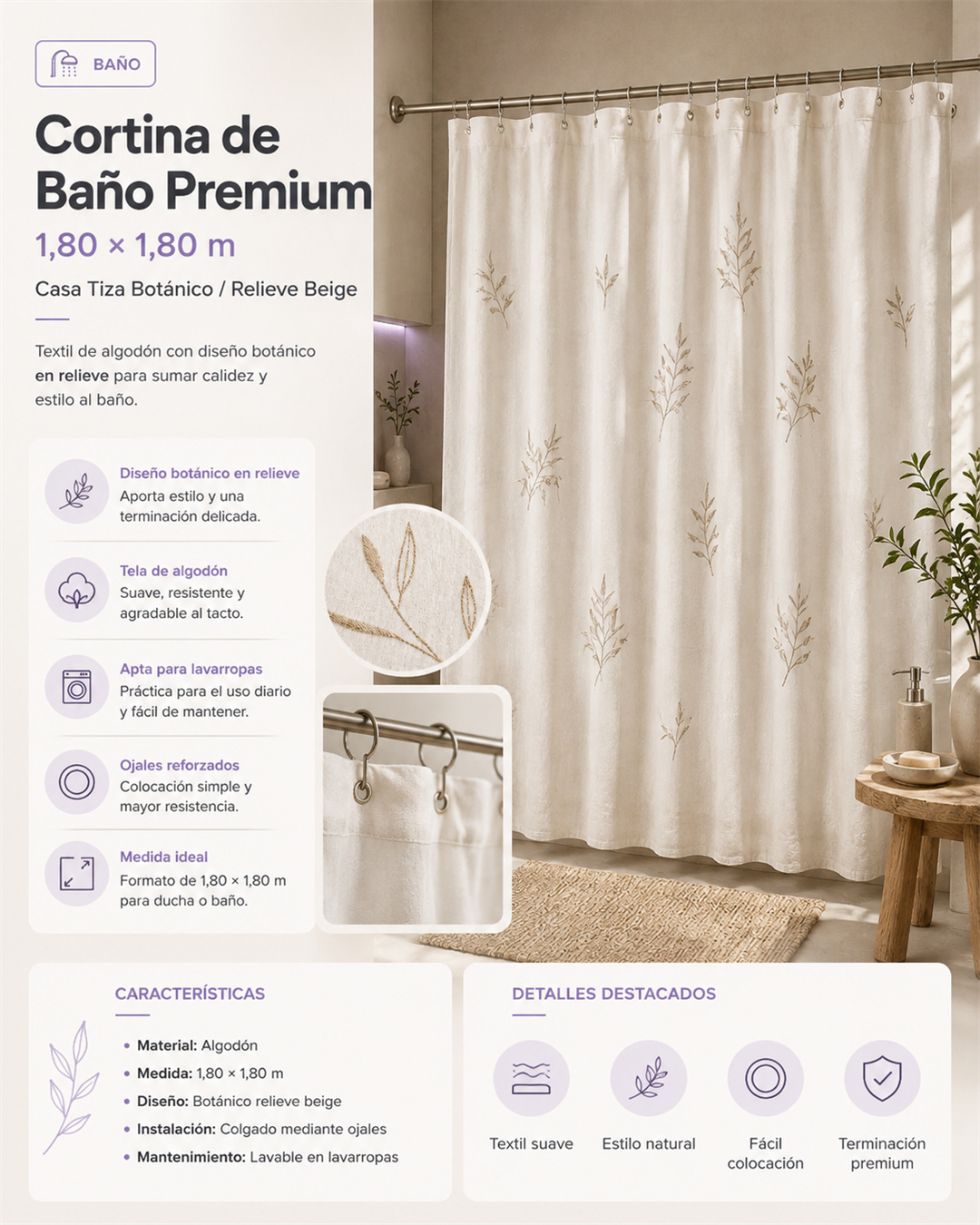 Cortina de Baño Premium Botánica