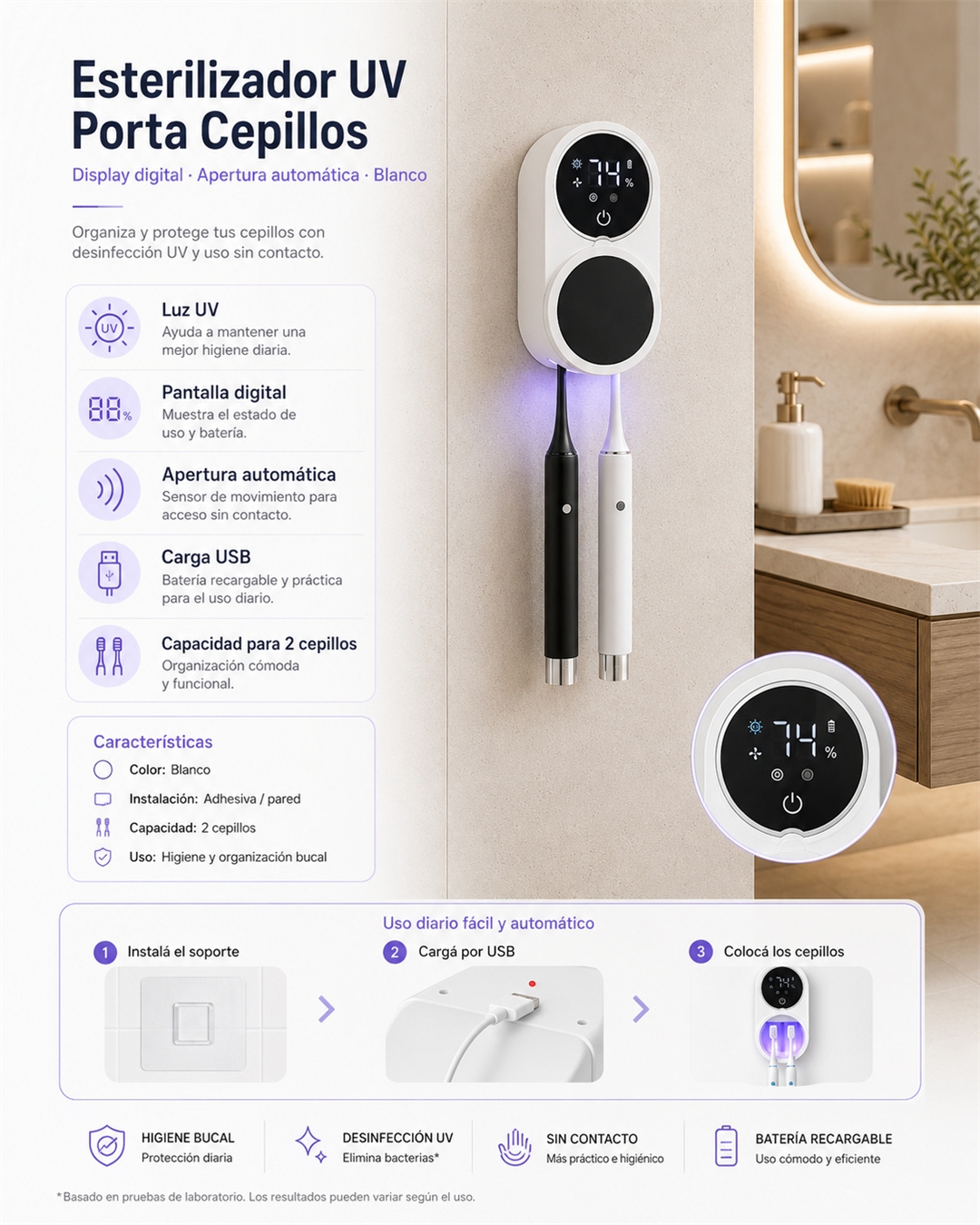 Esterilizador UV Porta Cepillos con Display Digital