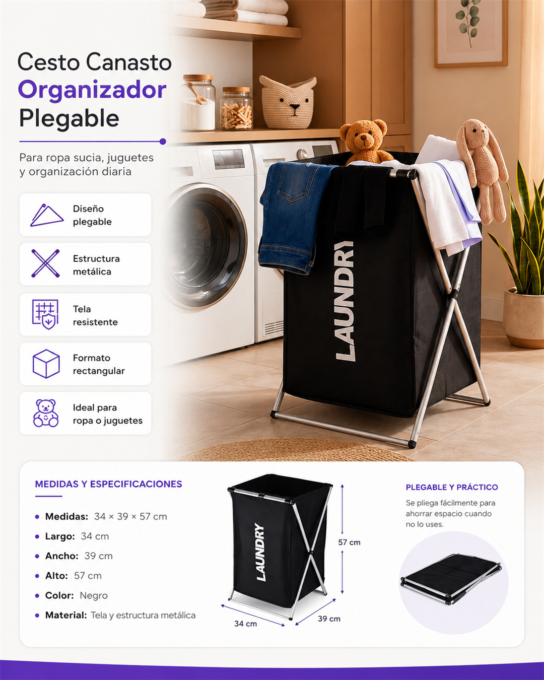 Cesto Organizador Plegable para Ropa