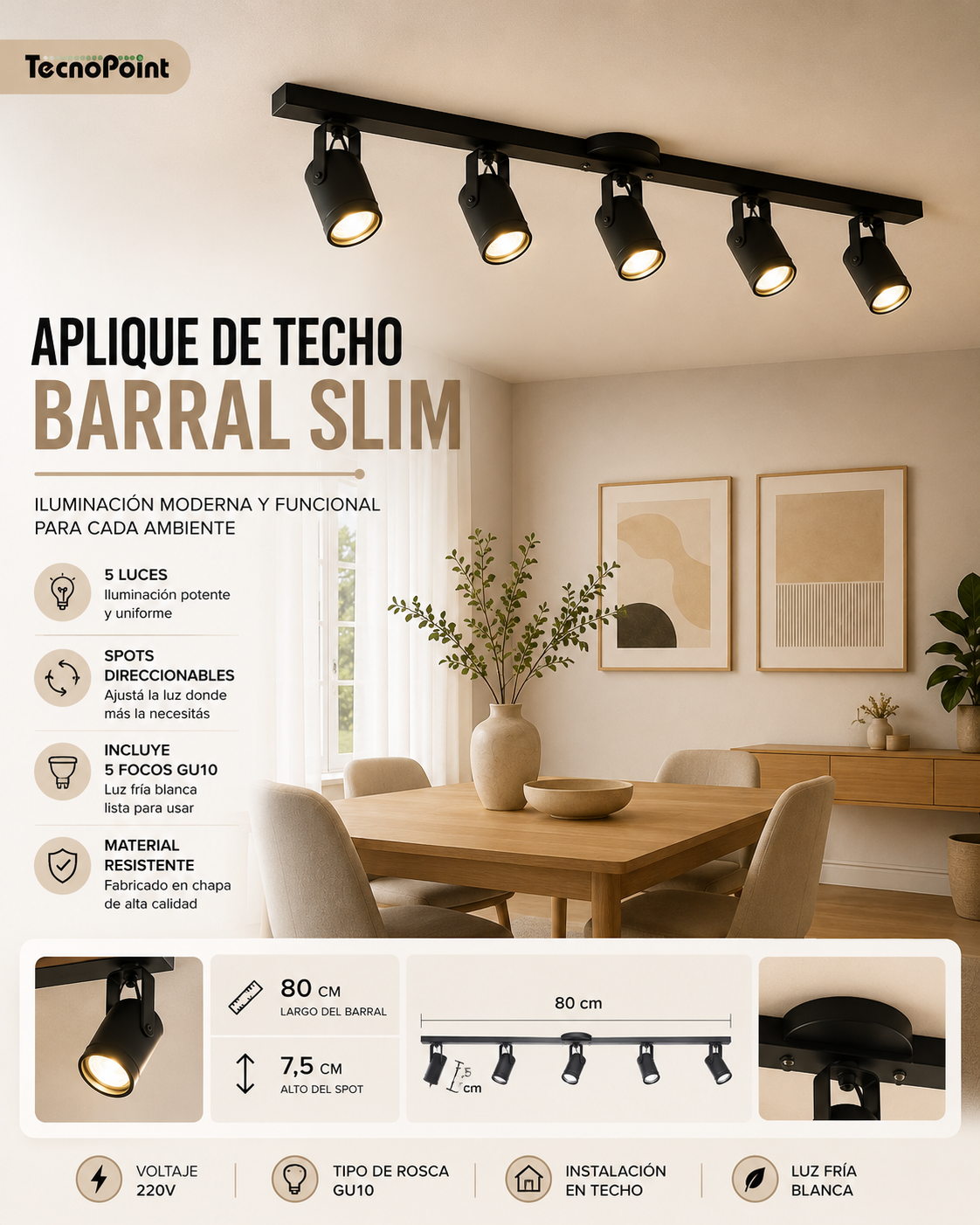 Aplique de Techo Barral Slim 5 Luces