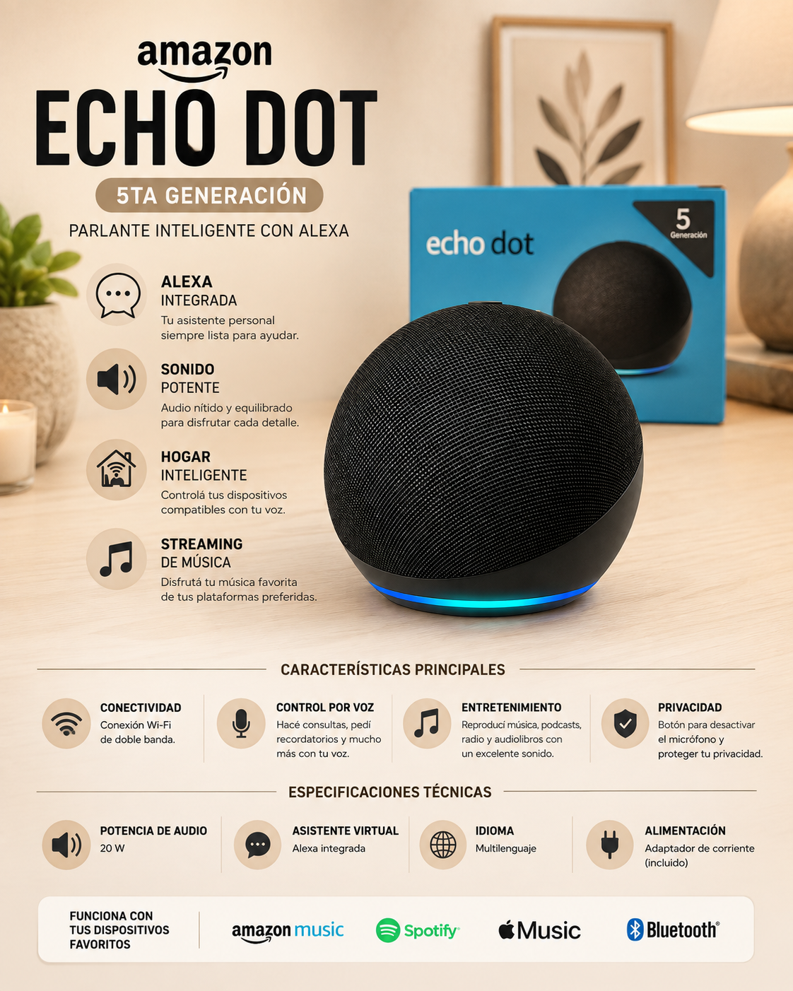 Amazon Echo Dot 5ta Generación con Alexa