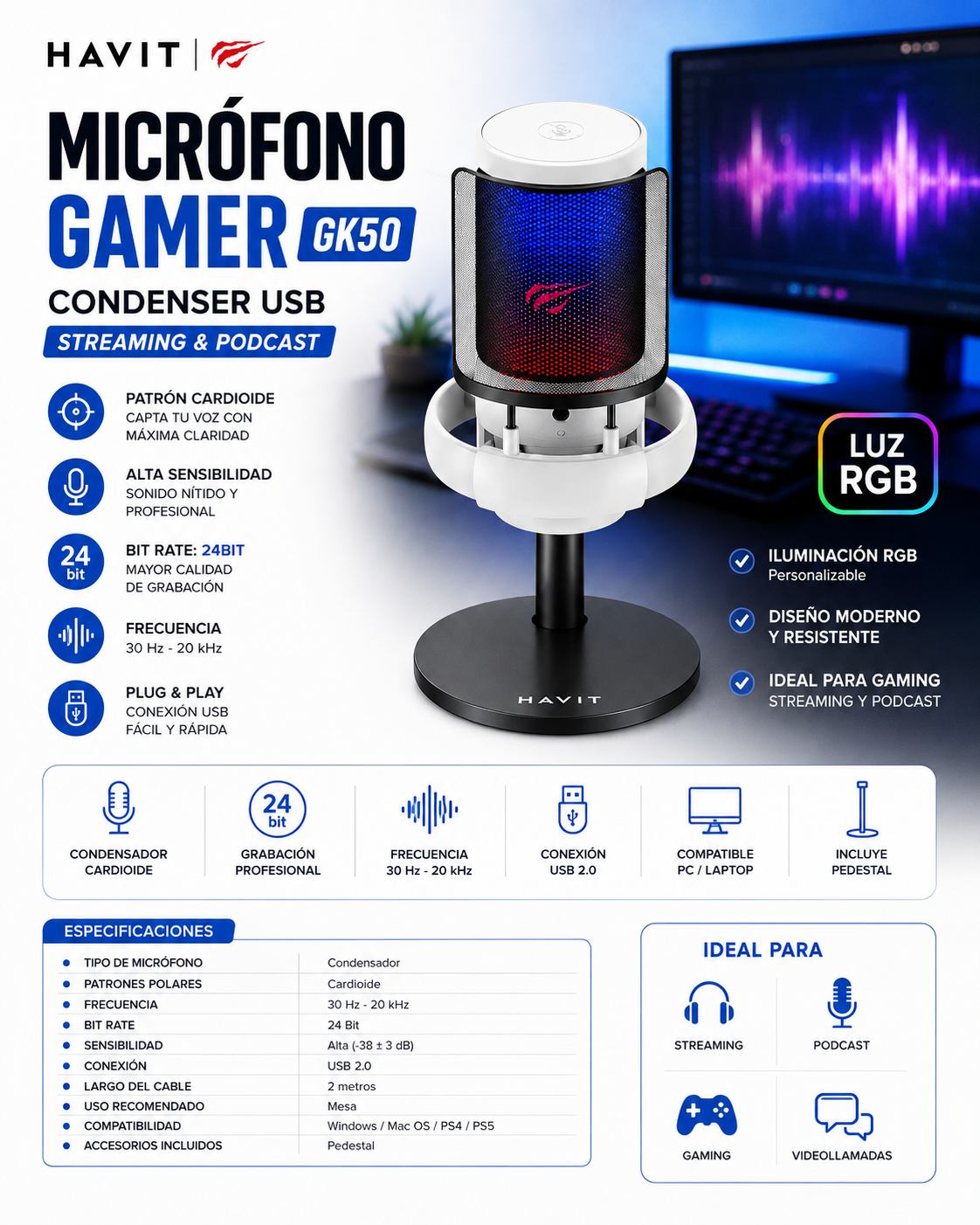 Micrófono Gamer Havit GK50